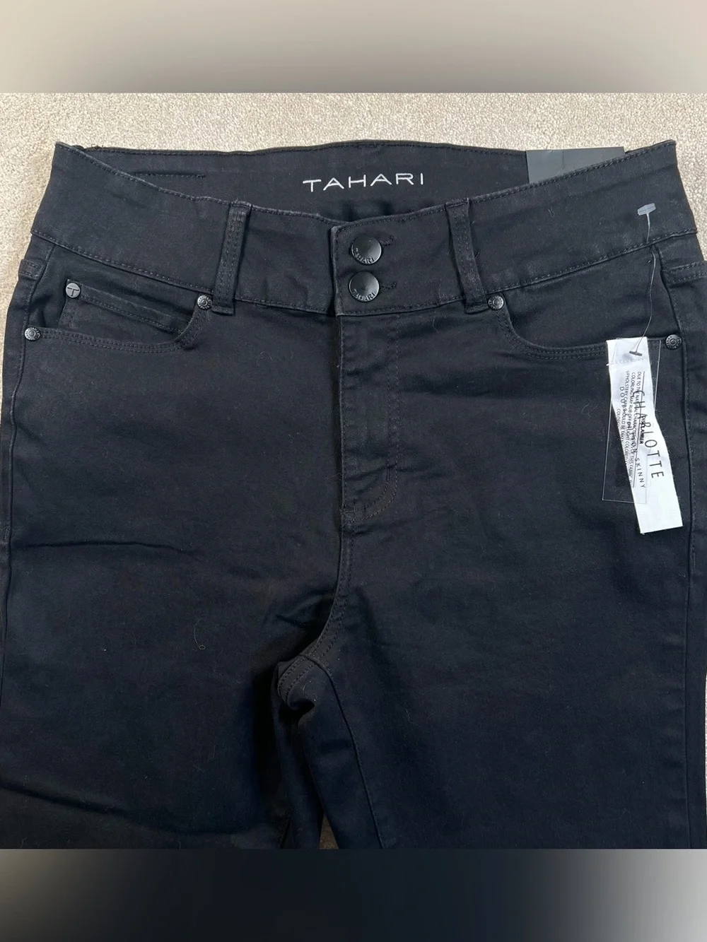Tahari Skinny Leg Pants Black Charlotte Double Button New Casual Women's 16W